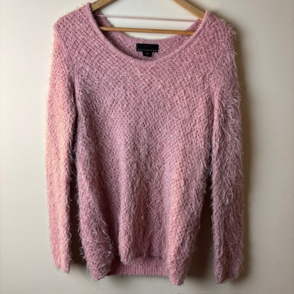 Womens S Pullover Fuzzy Sweater Rose Pink Eyelash-Knit Round Neck Cozy Barbie